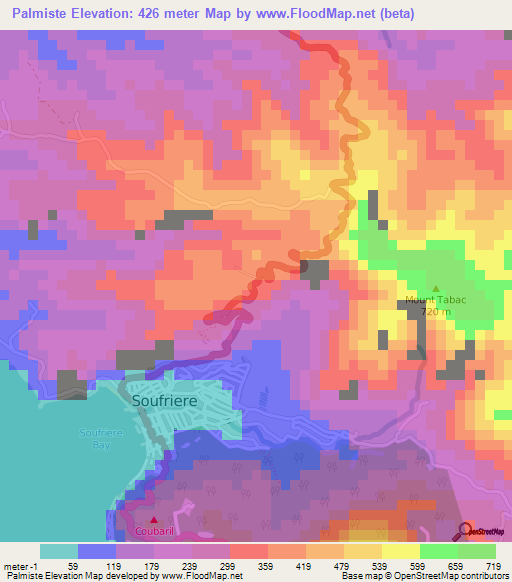 Palmiste,Saint Lucia Elevation Map