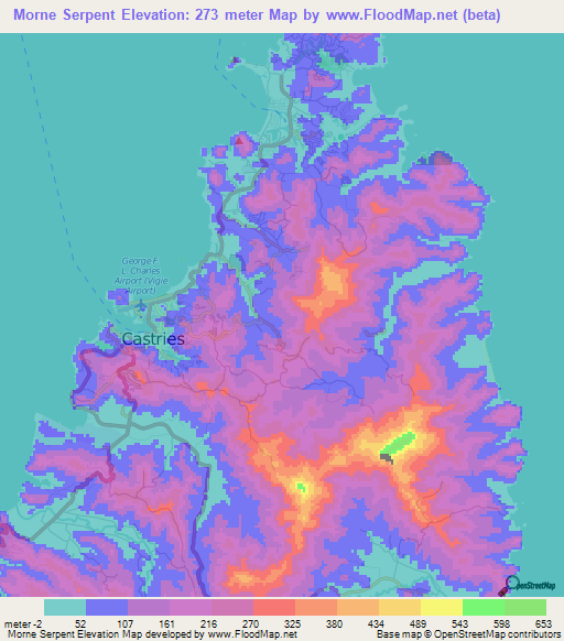 Morne Serpent,Saint Lucia Elevation Map