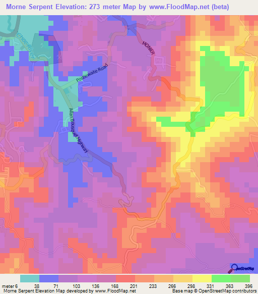 Morne Serpent,Saint Lucia Elevation Map