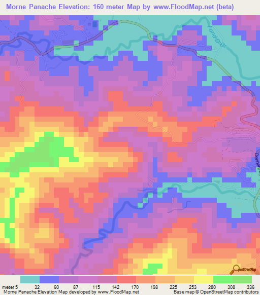 Morne Panache,Saint Lucia Elevation Map