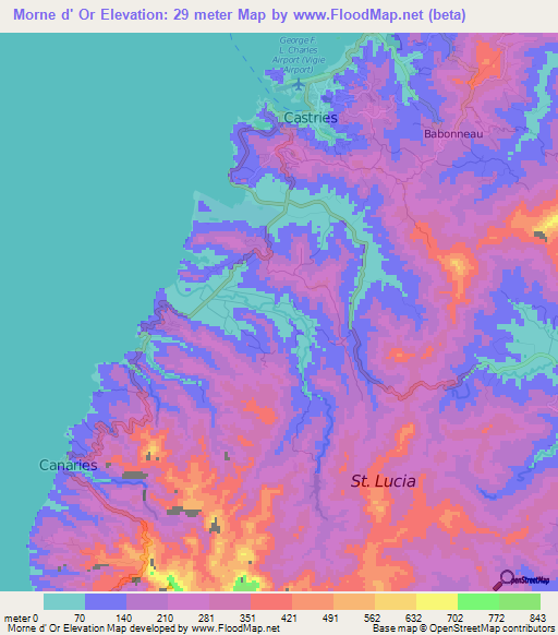 Morne d' Or,Saint Lucia Elevation Map
