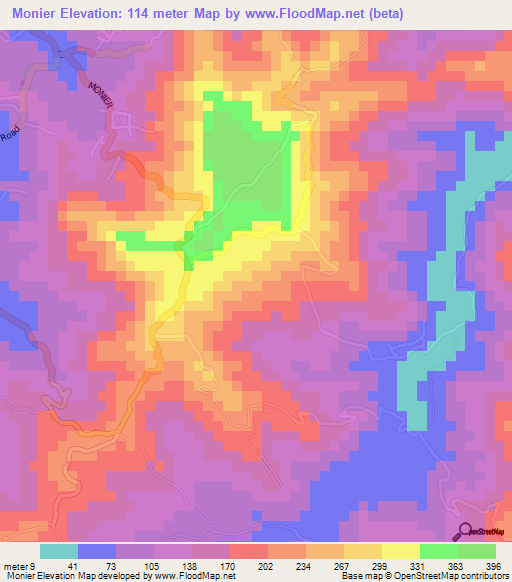 Monier,Saint Lucia Elevation Map
