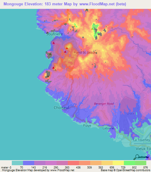 Mongouge,Saint Lucia Elevation Map