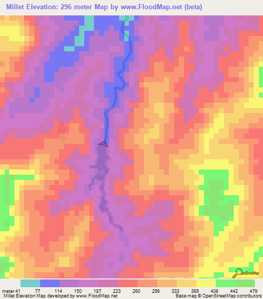 Millet,Saint Lucia Elevation Map