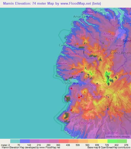 Mamin,Saint Lucia Elevation Map