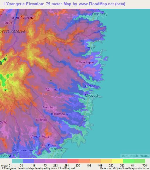 L'Orangerie,Saint Lucia Elevation Map
