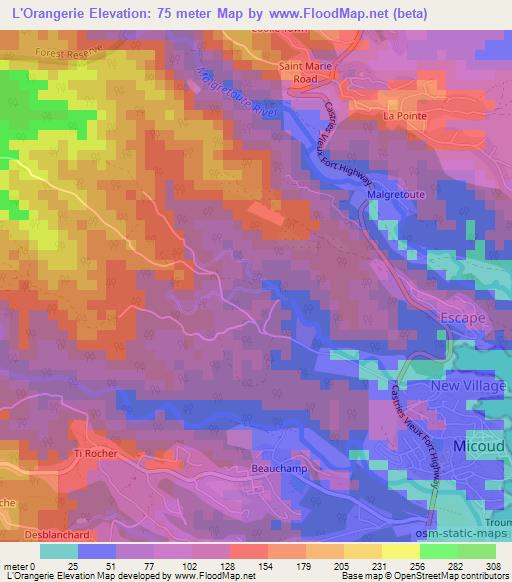 L'Orangerie,Saint Lucia Elevation Map