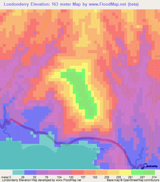 Londonderry,Saint Lucia Elevation Map