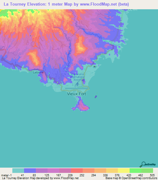 La Tourney,Saint Lucia Elevation Map