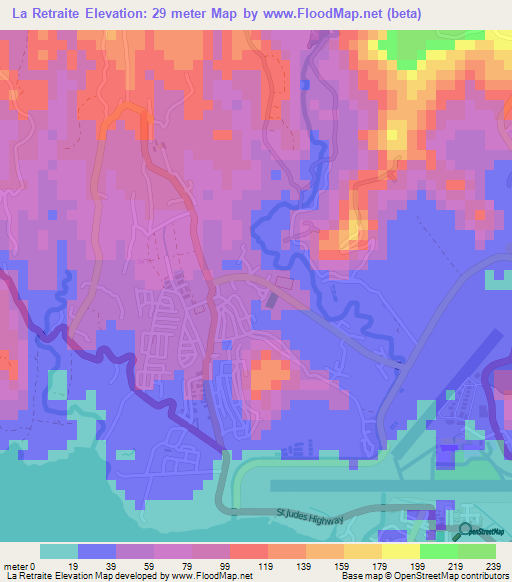 La Retraite,Saint Lucia Elevation Map