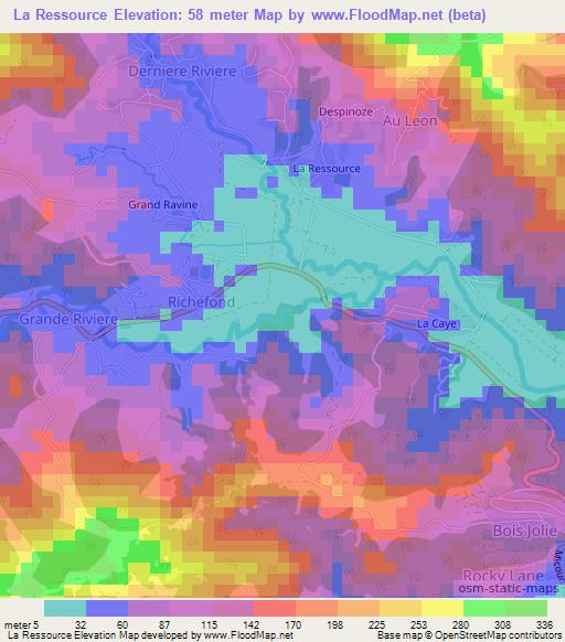 La Ressource,Saint Lucia Elevation Map