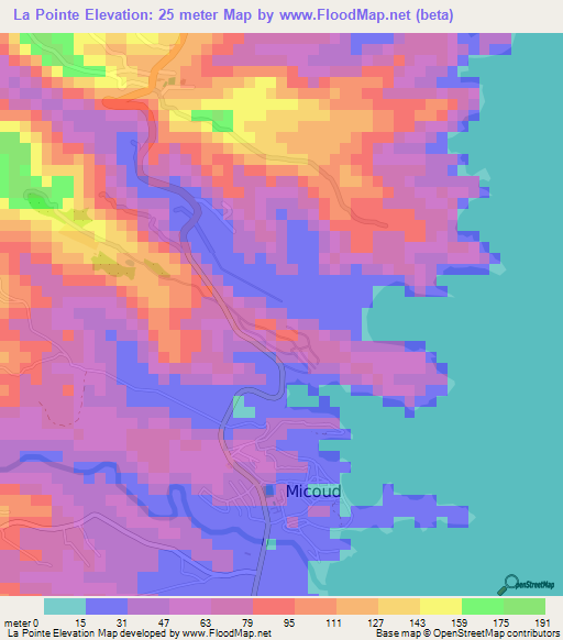 La Pointe,Saint Lucia Elevation Map