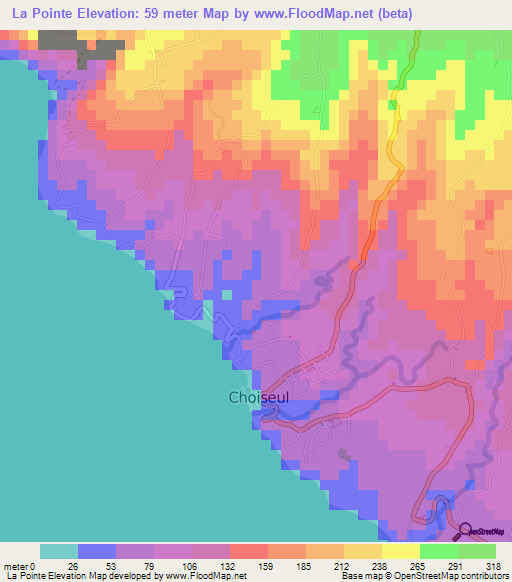 La Pointe,Saint Lucia Elevation Map