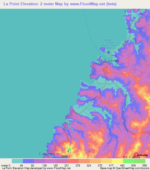 La Point,Saint Lucia Elevation Map