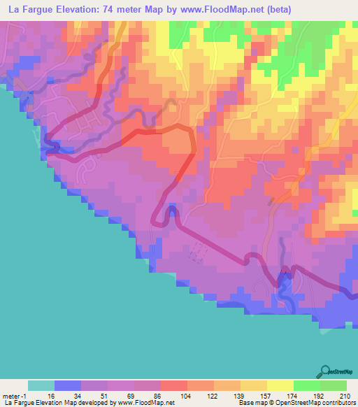 La Fargue,Saint Lucia Elevation Map