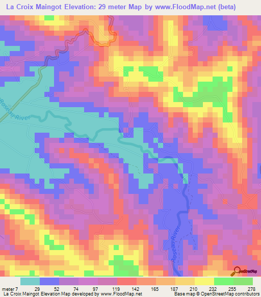 La Croix Maingot,Saint Lucia Elevation Map