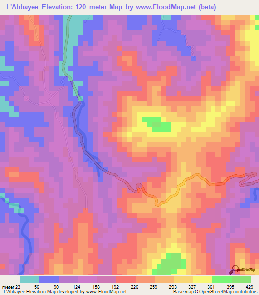 L'Abbayee,Saint Lucia Elevation Map