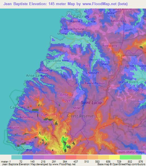Jean Baptiste,Saint Lucia Elevation Map