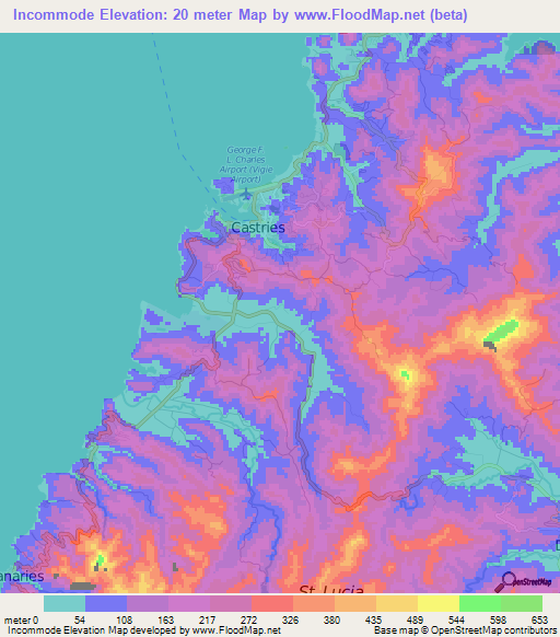 Incommode,Saint Lucia Elevation Map