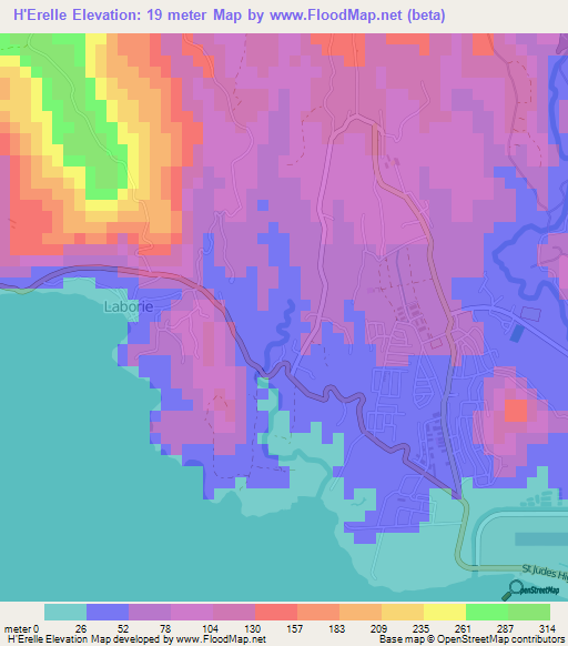 H'Erelle,Saint Lucia Elevation Map