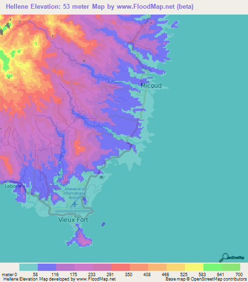Hellene,Saint Lucia Elevation Map