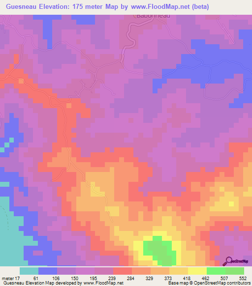 Guesneau,Saint Lucia Elevation Map