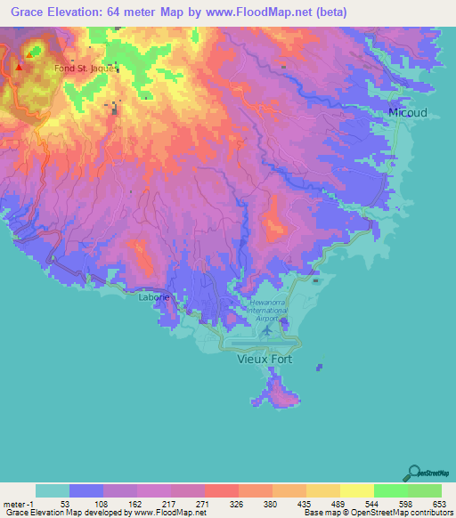 Grace,Saint Lucia Elevation Map