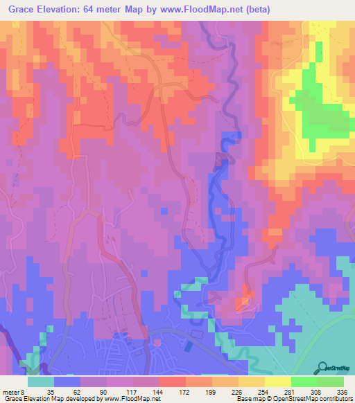 Grace,Saint Lucia Elevation Map