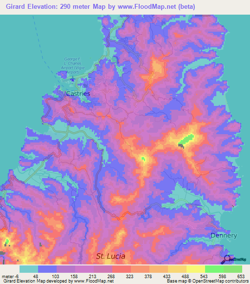 Girard,Saint Lucia Elevation Map