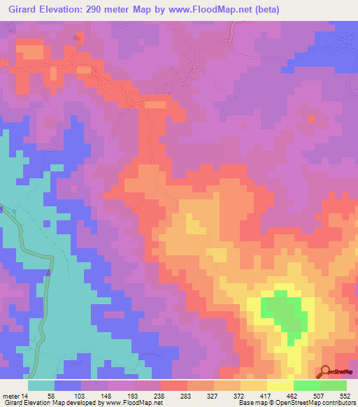 Girard,Saint Lucia Elevation Map