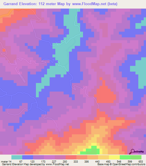 Garrand,Saint Lucia Elevation Map