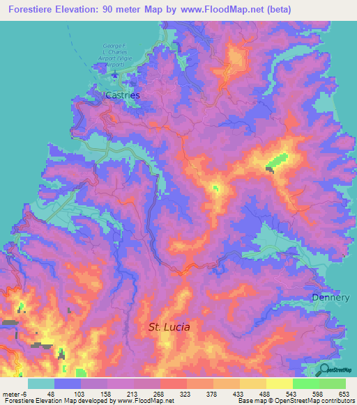 Forestiere,Saint Lucia Elevation Map