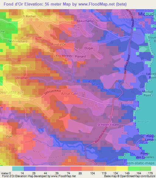 Fond d'Or,Saint Lucia Elevation Map