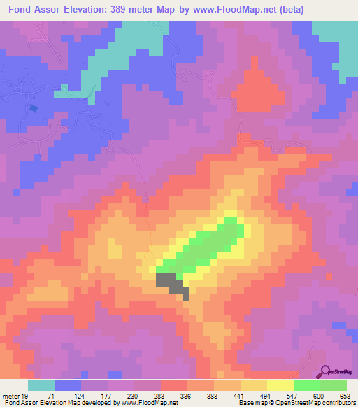 Fond Assor,Saint Lucia Elevation Map