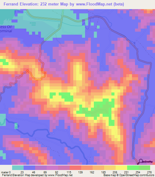 Ferrand,Saint Lucia Elevation Map