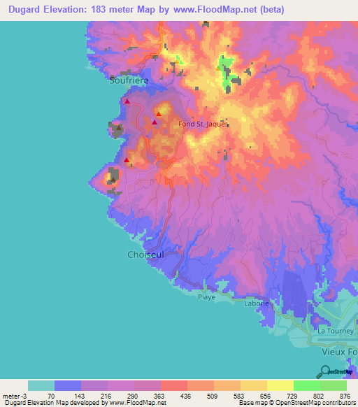 Dugard,Saint Lucia Elevation Map
