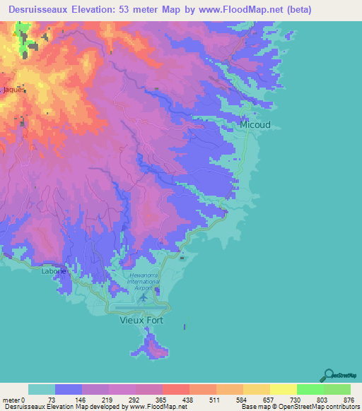 Desruisseaux,Saint Lucia Elevation Map