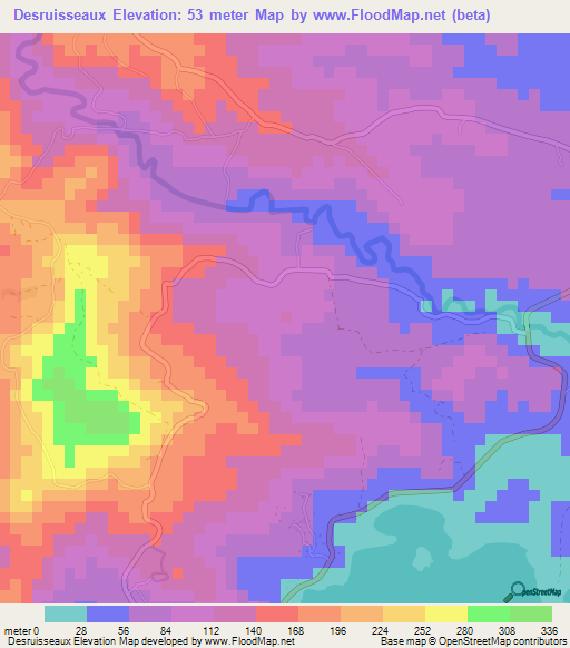 Desruisseaux,Saint Lucia Elevation Map