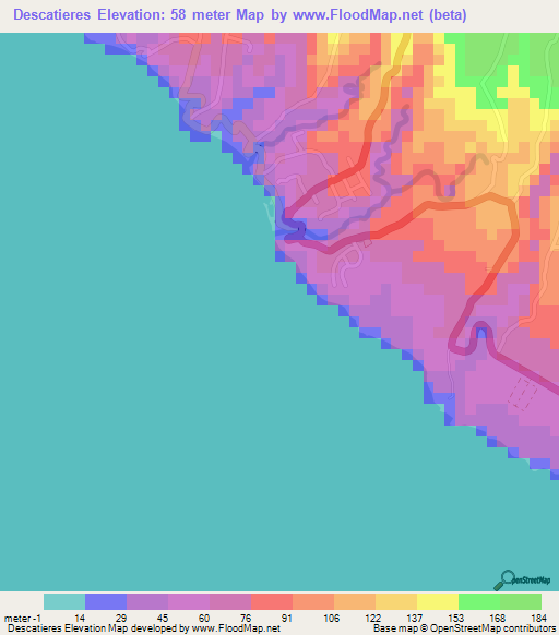 Descatieres,Saint Lucia Elevation Map