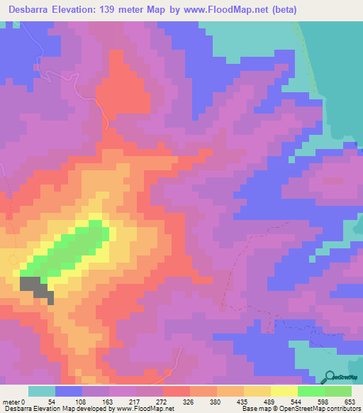 Desbarra,Saint Lucia Elevation Map