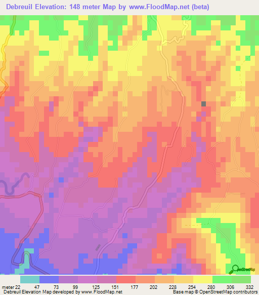 Debreuil,Saint Lucia Elevation Map