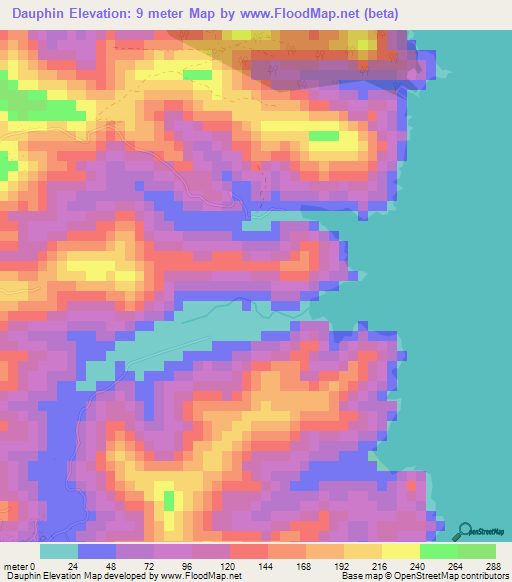 Dauphin,Saint Lucia Elevation Map