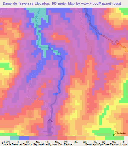 Dame de Traversay,Saint Lucia Elevation Map