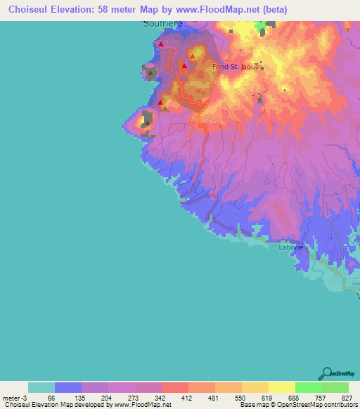 Choiseul,Saint Lucia Elevation Map