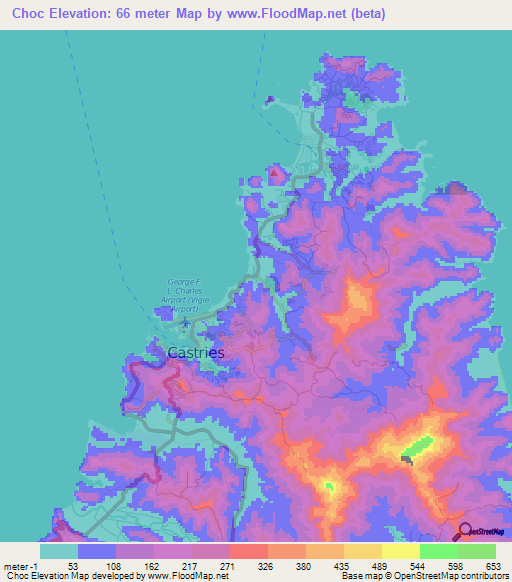 Choc,Saint Lucia Elevation Map