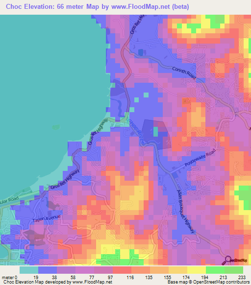 Choc,Saint Lucia Elevation Map