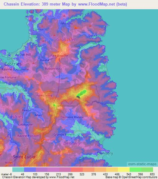 Chassin,Saint Lucia Elevation Map
