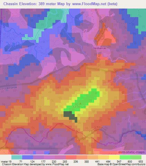 Chassin,Saint Lucia Elevation Map