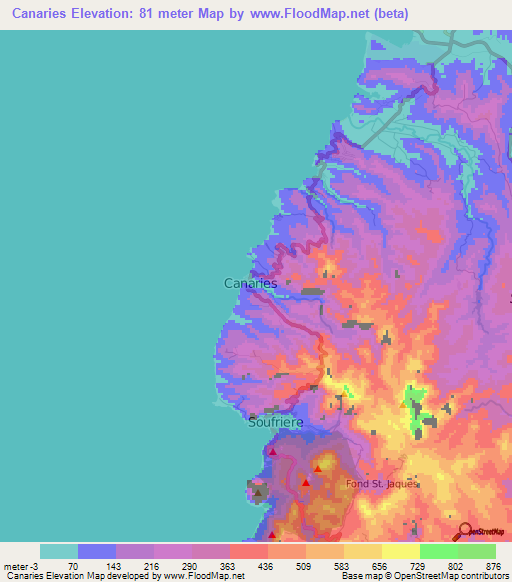 Canaries,Saint Lucia Elevation Map