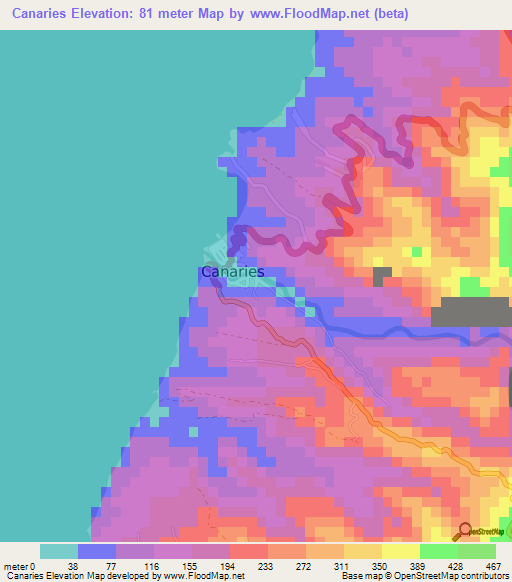Canaries,Saint Lucia Elevation Map